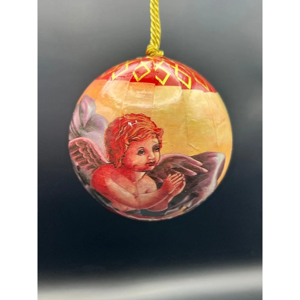 Set of 11‎ Angel Christmas Ornaments Paper Mache Cherub Round Decorative Balls